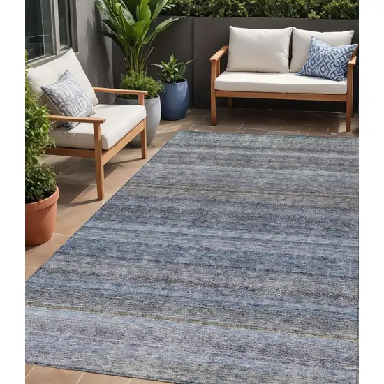 Blue And Gray Striped Washable Indoor Outdoor Area Rug Photo 1
