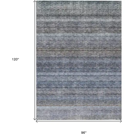 Blue And Gray Striped Washable Indoor Outdoor Area Rug Photo 3