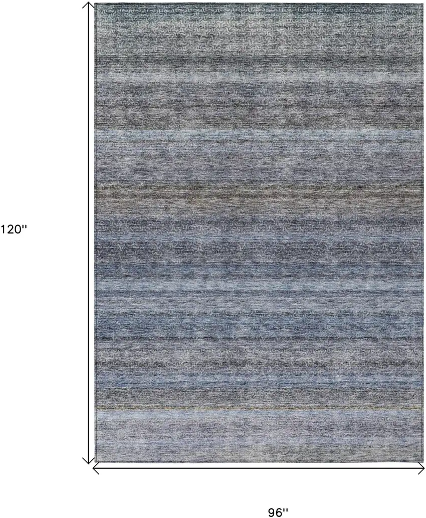 Blue And Gray Striped Washable Indoor Outdoor Area Rug Photo 3