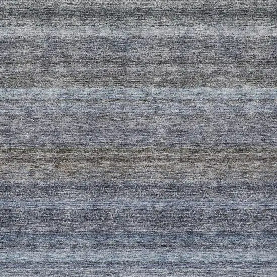 Blue And Gray Striped Washable Indoor Outdoor Area Rug Photo 6