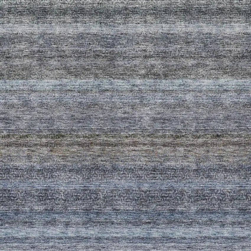 Blue And Gray Striped Washable Indoor Outdoor Area Rug Photo 6