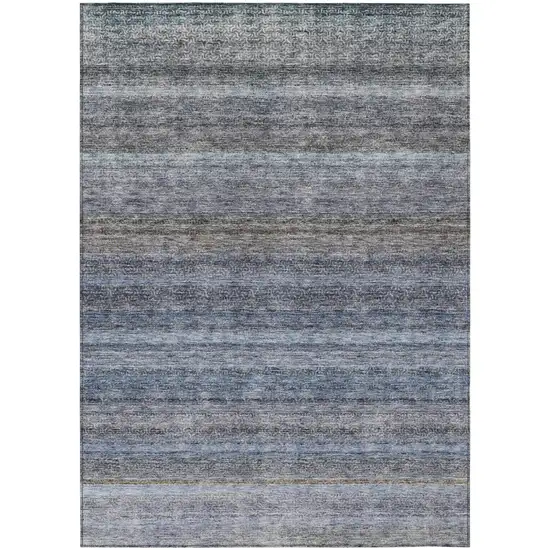 Blue And Gray Striped Washable Indoor Outdoor Area Rug Photo 2