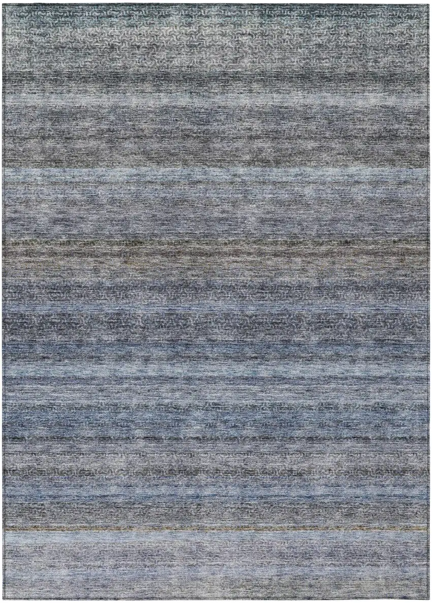 Blue And Gray Striped Washable Indoor Outdoor Area Rug Photo 2