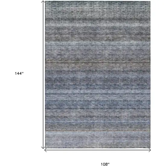 Blue And Gray Striped Washable Indoor Outdoor Area Rug Photo 3