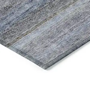 Photo of Blue And Gray Striped Washable Indoor Outdoor Area Rug
