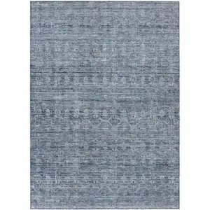 Photo of Blue And Gray Striped Washable Indoor Outdoor Area Rug