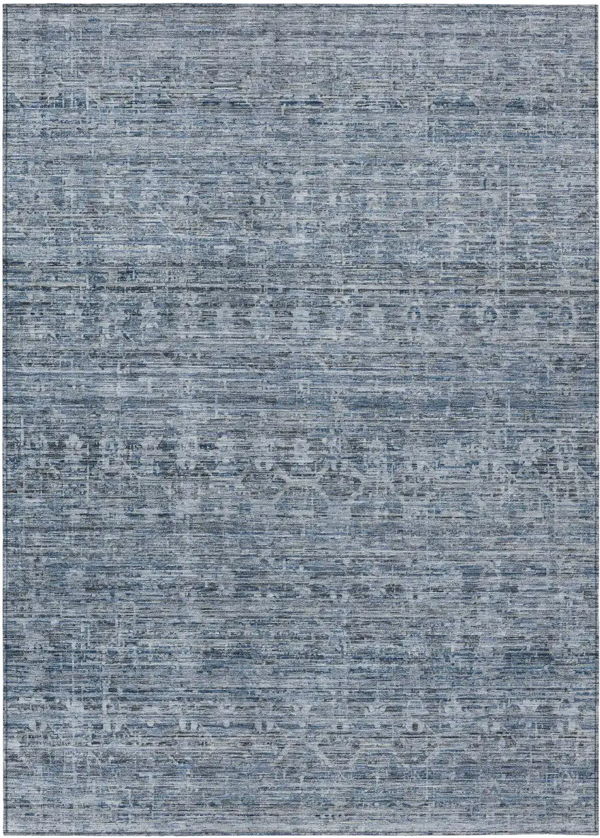 Blue And Gray Striped Washable Indoor Outdoor Area Rug Photo 1