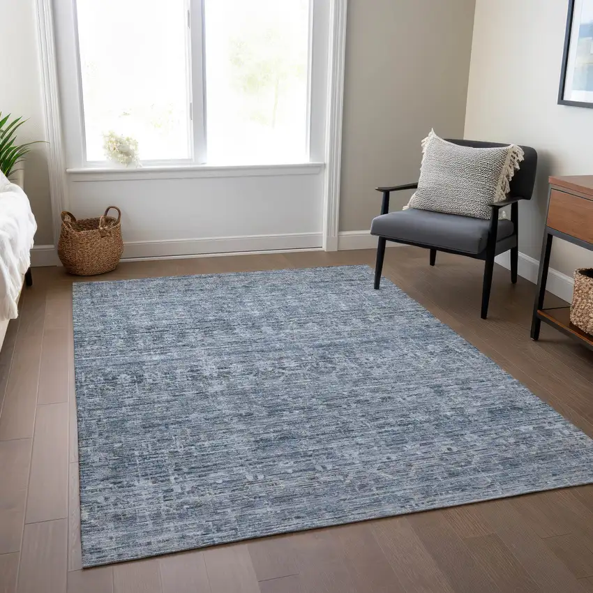 Blue And Gray Striped Washable Indoor Outdoor Area Rug Photo 7