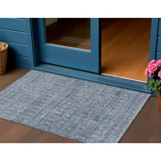 Blue And Gray Striped Washable Indoor Outdoor Area Rug Photo 2
