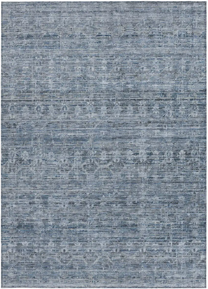 Blue And Gray Striped Washable Indoor Outdoor Area Rug Photo 4