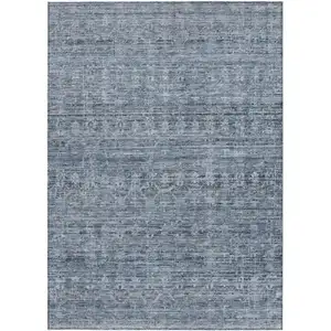 Photo of Blue And Gray Striped Washable Indoor Outdoor Area Rug