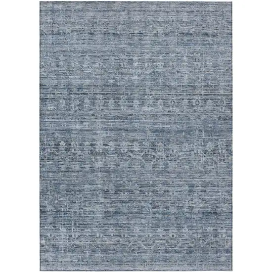 Blue And Gray Striped Washable Indoor Outdoor Area Rug Photo 8