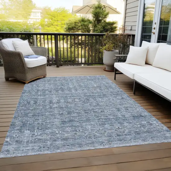 Blue And Gray Striped Washable Indoor Outdoor Area Rug Photo 7