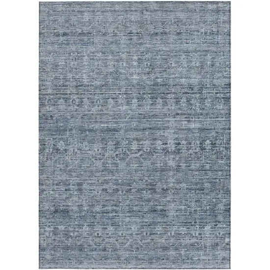 Blue And Gray Striped Washable Indoor Outdoor Area Rug Photo 3