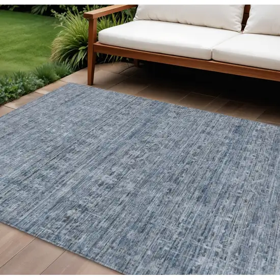 Blue And Gray Striped Washable Indoor Outdoor Area Rug Photo 2