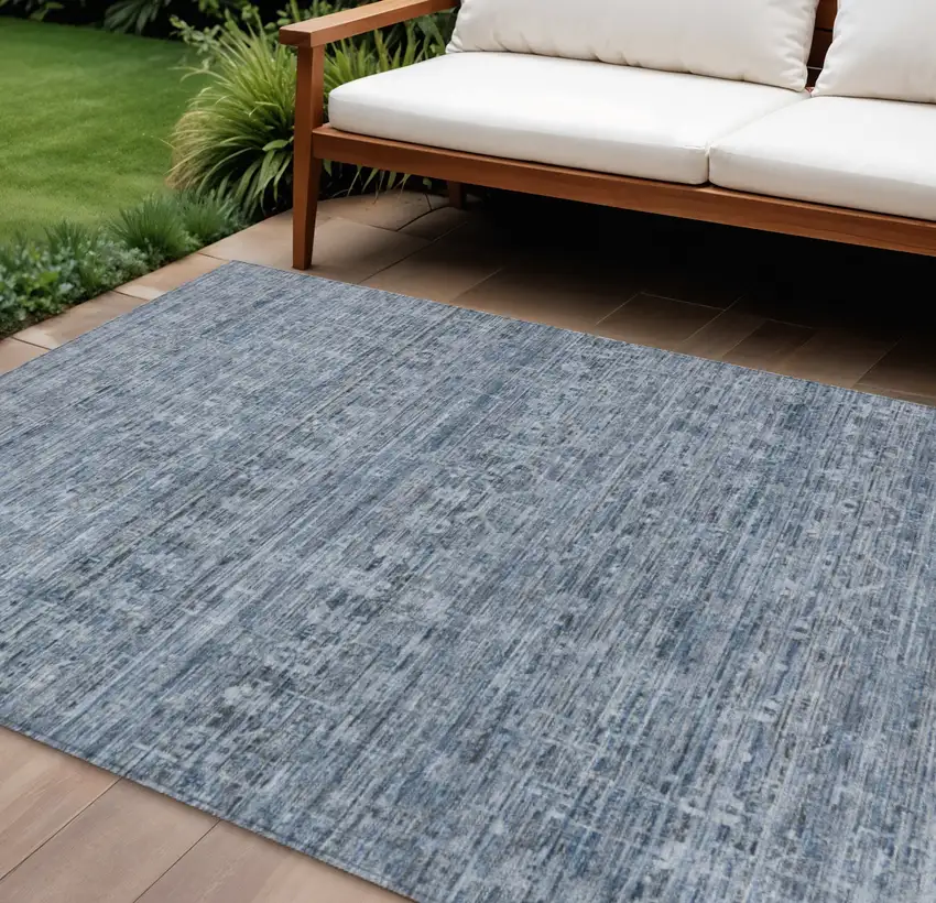 Blue And Gray Striped Washable Indoor Outdoor Area Rug Photo 2