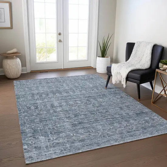 Blue And Gray Striped Washable Indoor Outdoor Area Rug Photo 5