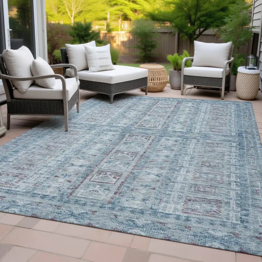 Blue And Gray Striped Washable Indoor Outdoor Area Rug Photo 8