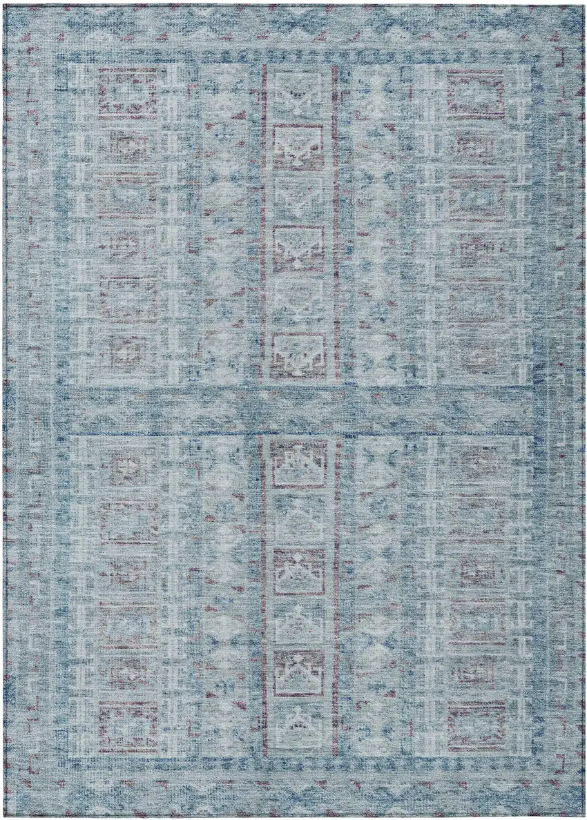 Blue And Gray Striped Washable Indoor Outdoor Area Rug Photo 1