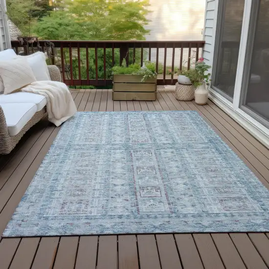 Blue And Gray Striped Washable Indoor Outdoor Area Rug Photo 5