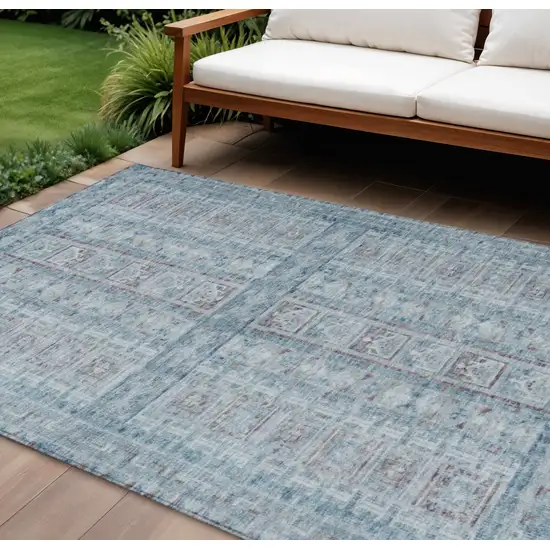 Blue And Gray Striped Washable Indoor Outdoor Area Rug Photo 2