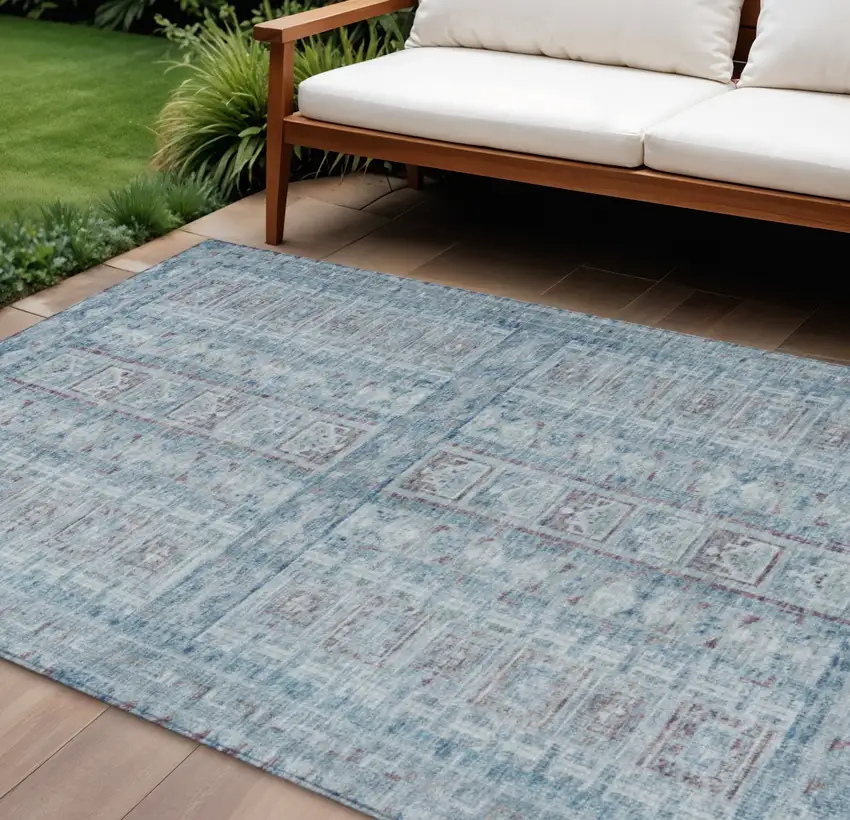 Blue And Gray Striped Washable Indoor Outdoor Area Rug Photo 2