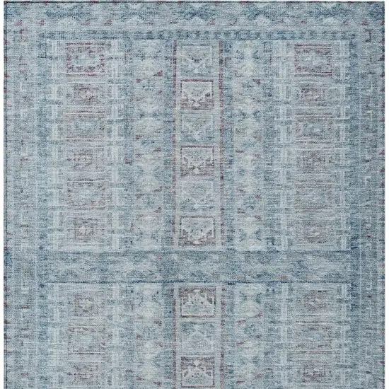 Blue And Gray Striped Washable Indoor Outdoor Area Rug Photo 5