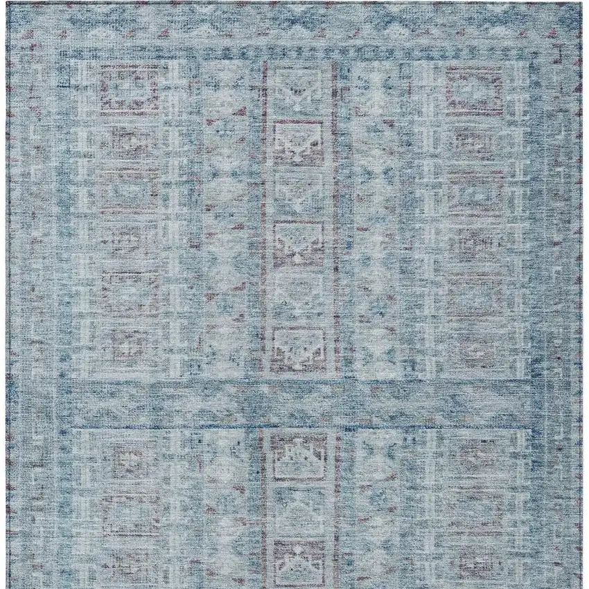 Blue And Gray Striped Washable Indoor Outdoor Area Rug Photo 5