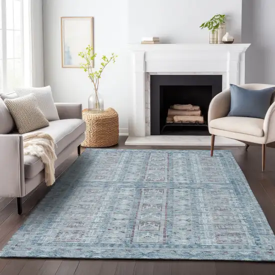 Blue And Gray Striped Washable Indoor Outdoor Area Rug Photo 8