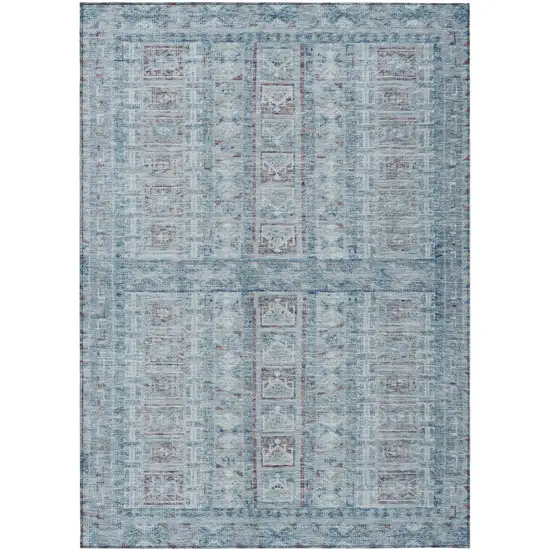 Blue And Gray Striped Washable Indoor Outdoor Area Rug Photo 1