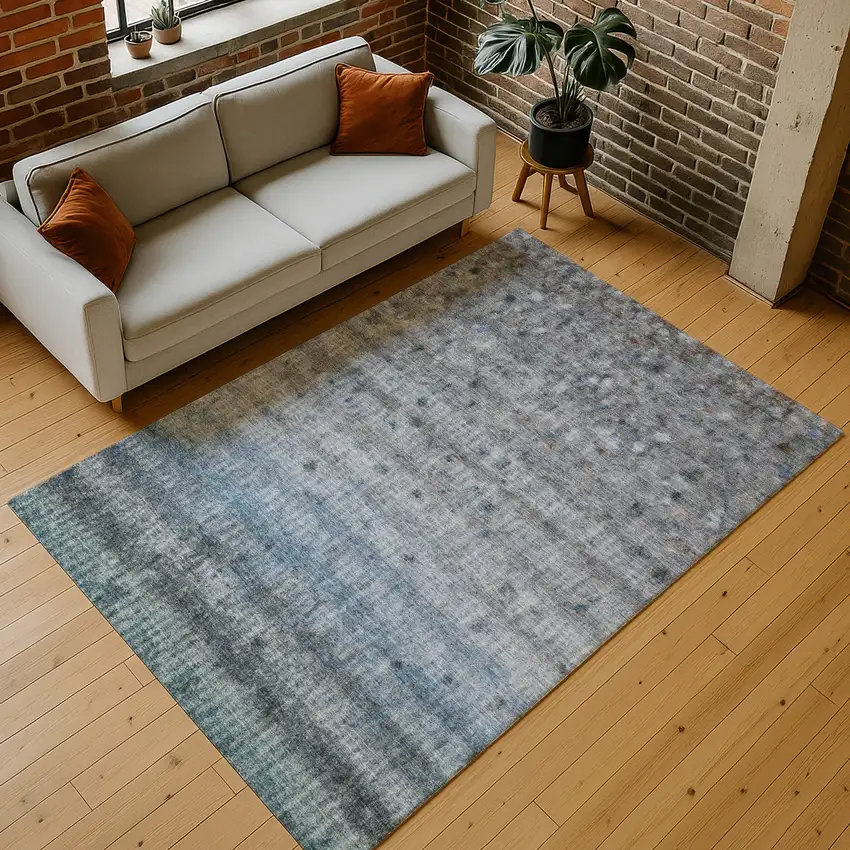 Blue And Gray Striped Washable Indoor Outdoor Area Rug Photo 9