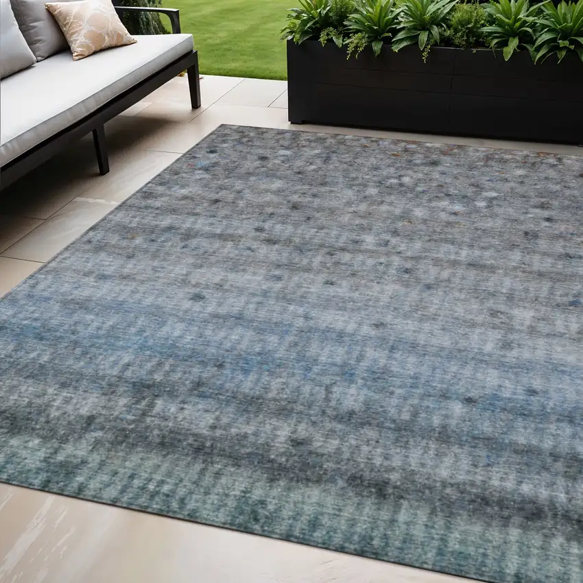 Blue And Gray Striped Washable Indoor Outdoor Area Rug Photo 1