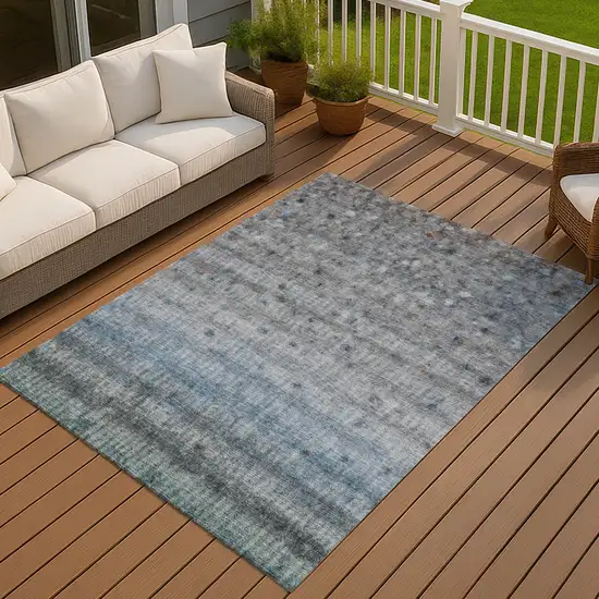 Blue And Gray Striped Washable Indoor Outdoor Area Rug Photo 7