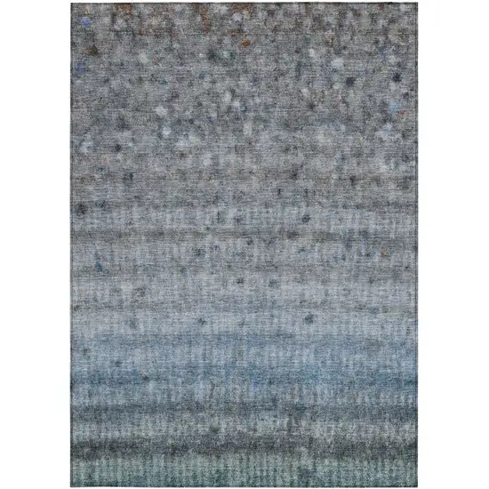 Blue And Gray Striped Washable Indoor Outdoor Area Rug Photo 4