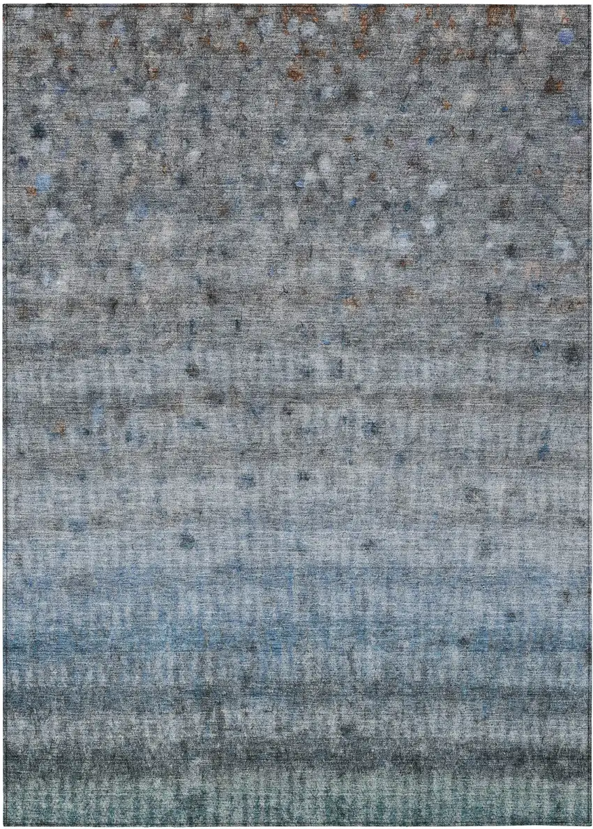 Blue And Gray Striped Washable Indoor Outdoor Area Rug Photo 2
