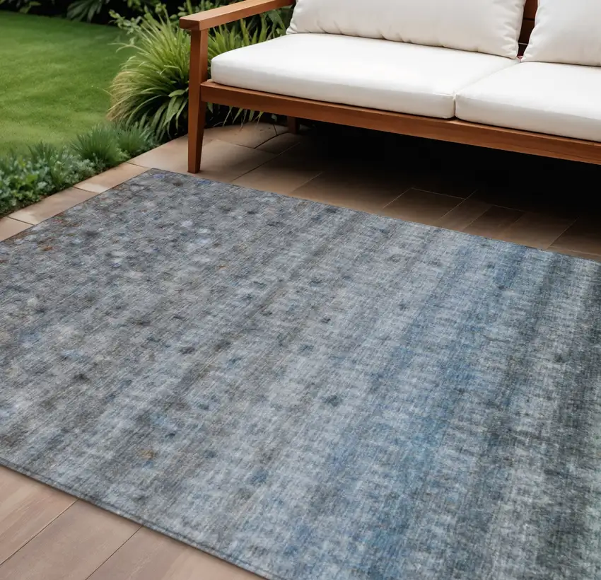 Blue And Gray Striped Washable Indoor Outdoor Area Rug Photo 1