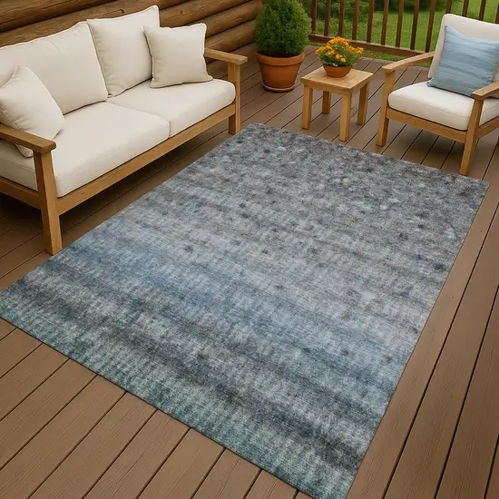Blue And Gray Striped Washable Indoor Outdoor Area Rug Photo 9