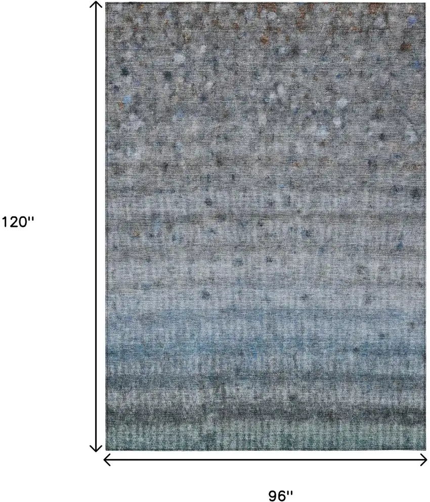 Blue And Gray Striped Washable Indoor Outdoor Area Rug Photo 3