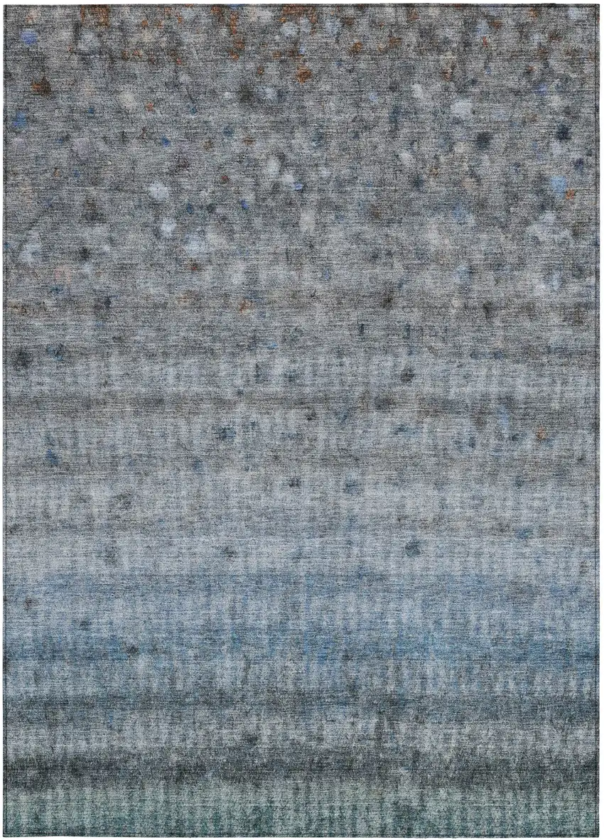 Blue And Gray Striped Washable Indoor Outdoor Area Rug Photo 4
