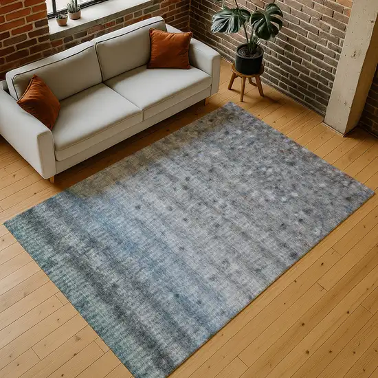 Blue And Gray Striped Washable Indoor Outdoor Area Rug Photo 9