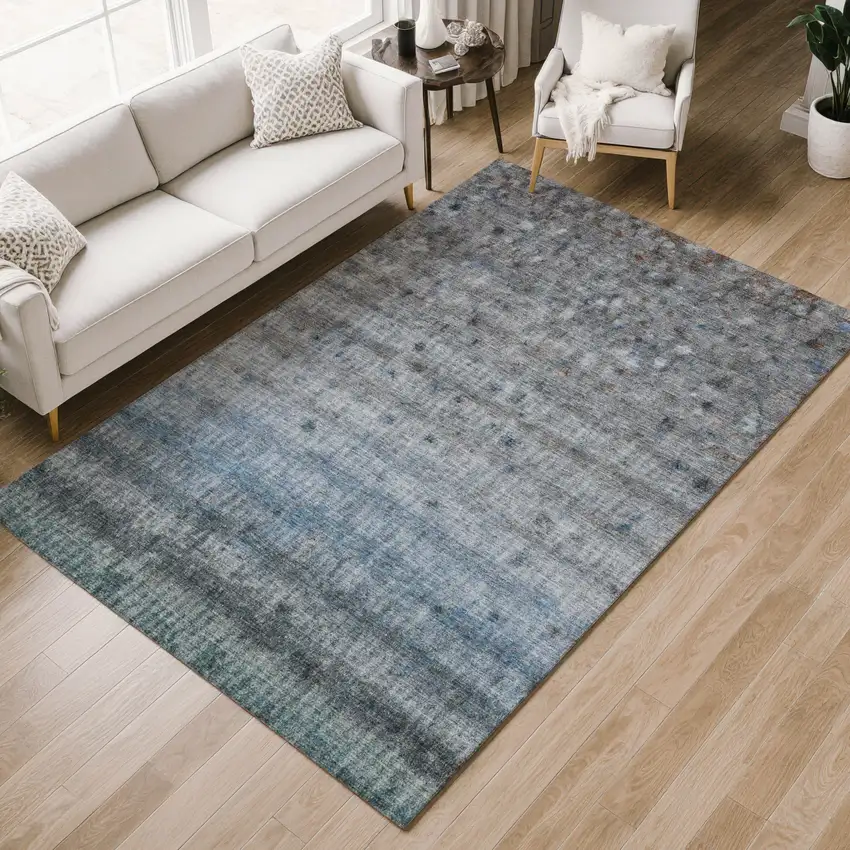 Blue And Gray Striped Washable Indoor Outdoor Area Rug Photo 8
