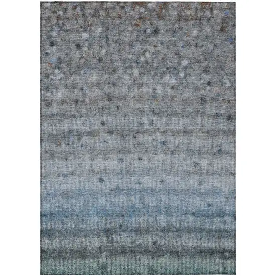 Blue And Gray Striped Washable Indoor Outdoor Area Rug Photo 2