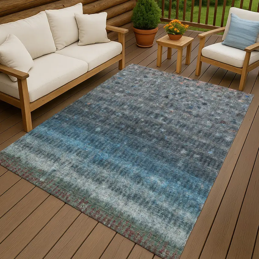 Blue And Gray Striped Washable Indoor Outdoor Area Rug Photo 9