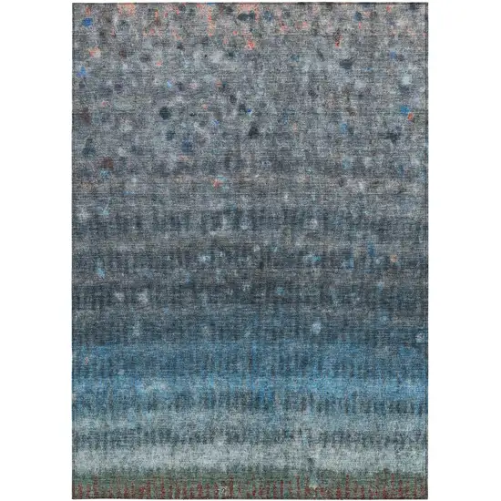 Blue And Gray Striped Washable Indoor Outdoor Area Rug Photo 4