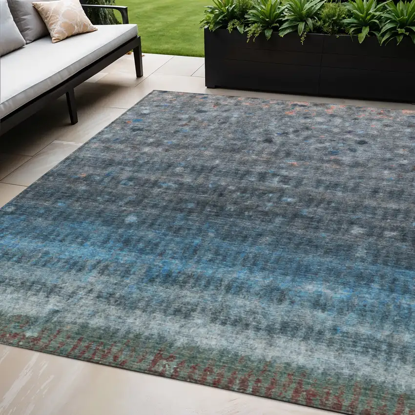 Blue And Gray Striped Washable Indoor Outdoor Area Rug Photo 1