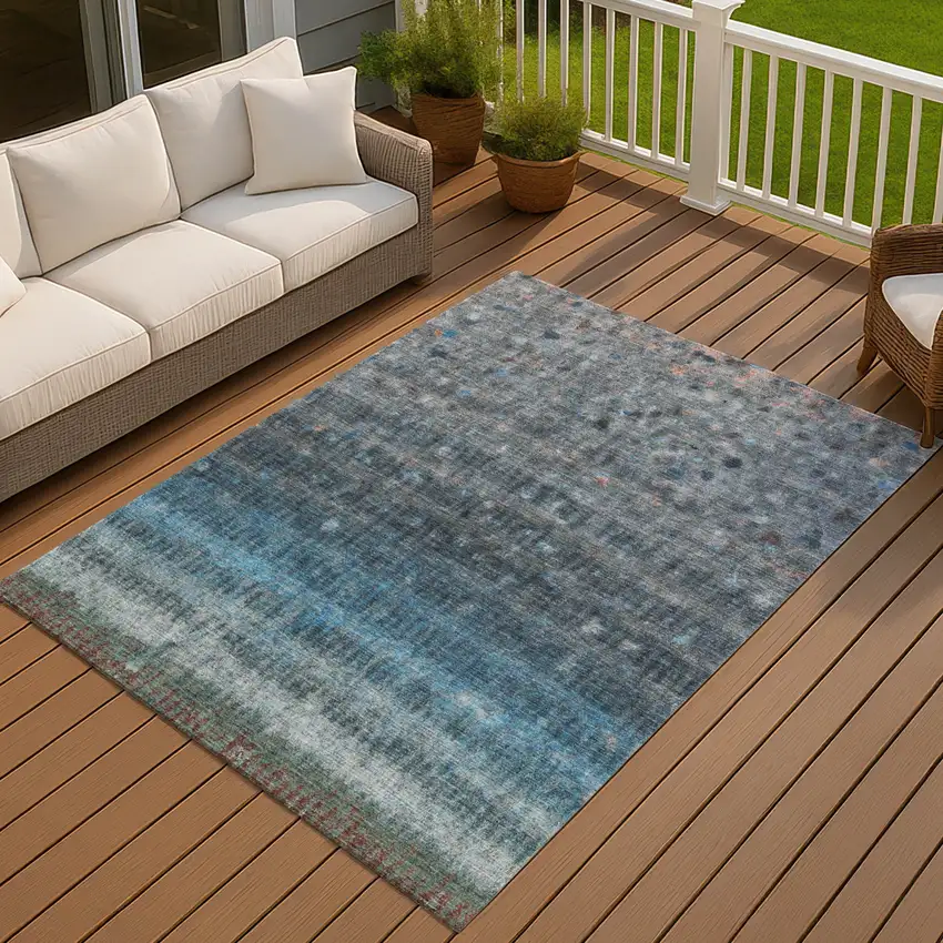 Blue And Gray Striped Washable Indoor Outdoor Area Rug Photo 8