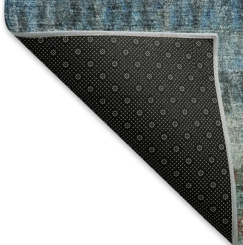 Blue And Gray Striped Washable Indoor Outdoor Area Rug Photo 5