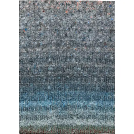 Blue And Gray Striped Washable Indoor Outdoor Area Rug Photo 2