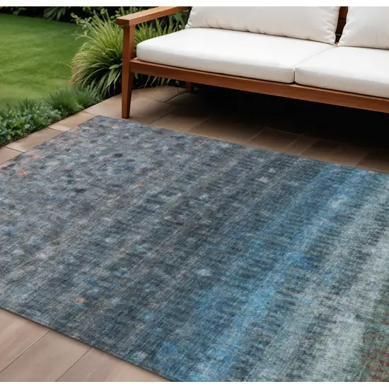 Blue And Gray Striped Washable Indoor Outdoor Area Rug Photo 1