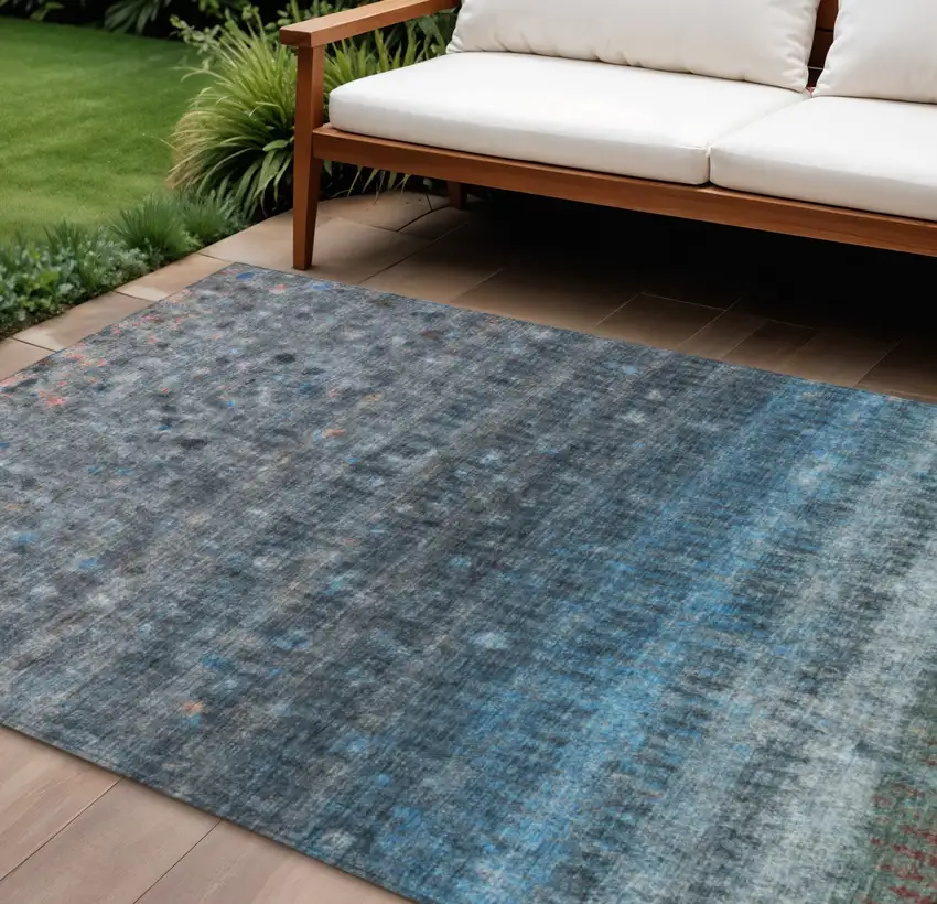 Blue And Gray Striped Washable Indoor Outdoor Area Rug Photo 1